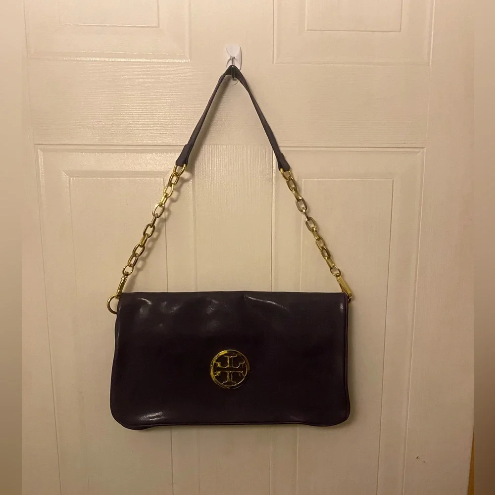 Tory Burch Plum Leather Shoulder/Clutch Bag